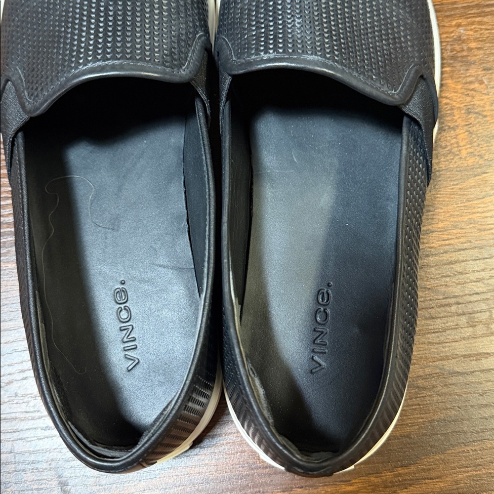 Vince Black Perforated Slip-On Sneakers with White Sole - Picture 5 of 9